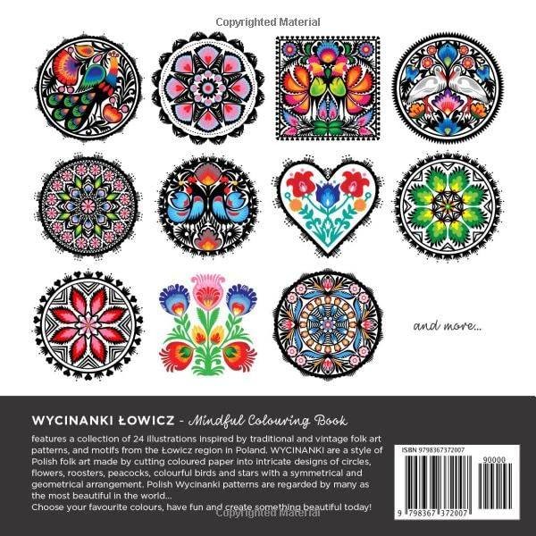 Wycinanki Lowicz Polish Folk Art Coloring Book 24 Designs 8.5×8.5 in New