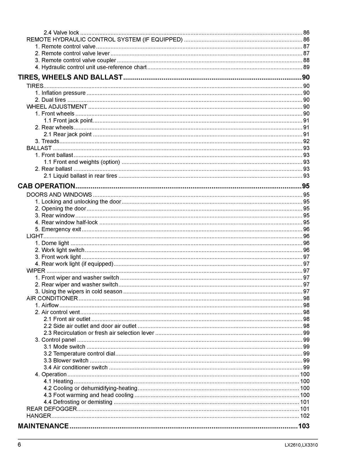 KUBOTA LX2610 LX2610SU LX3310 OPERATORS MANUAL – LOOP BIND – PROTECTIVE COVERS