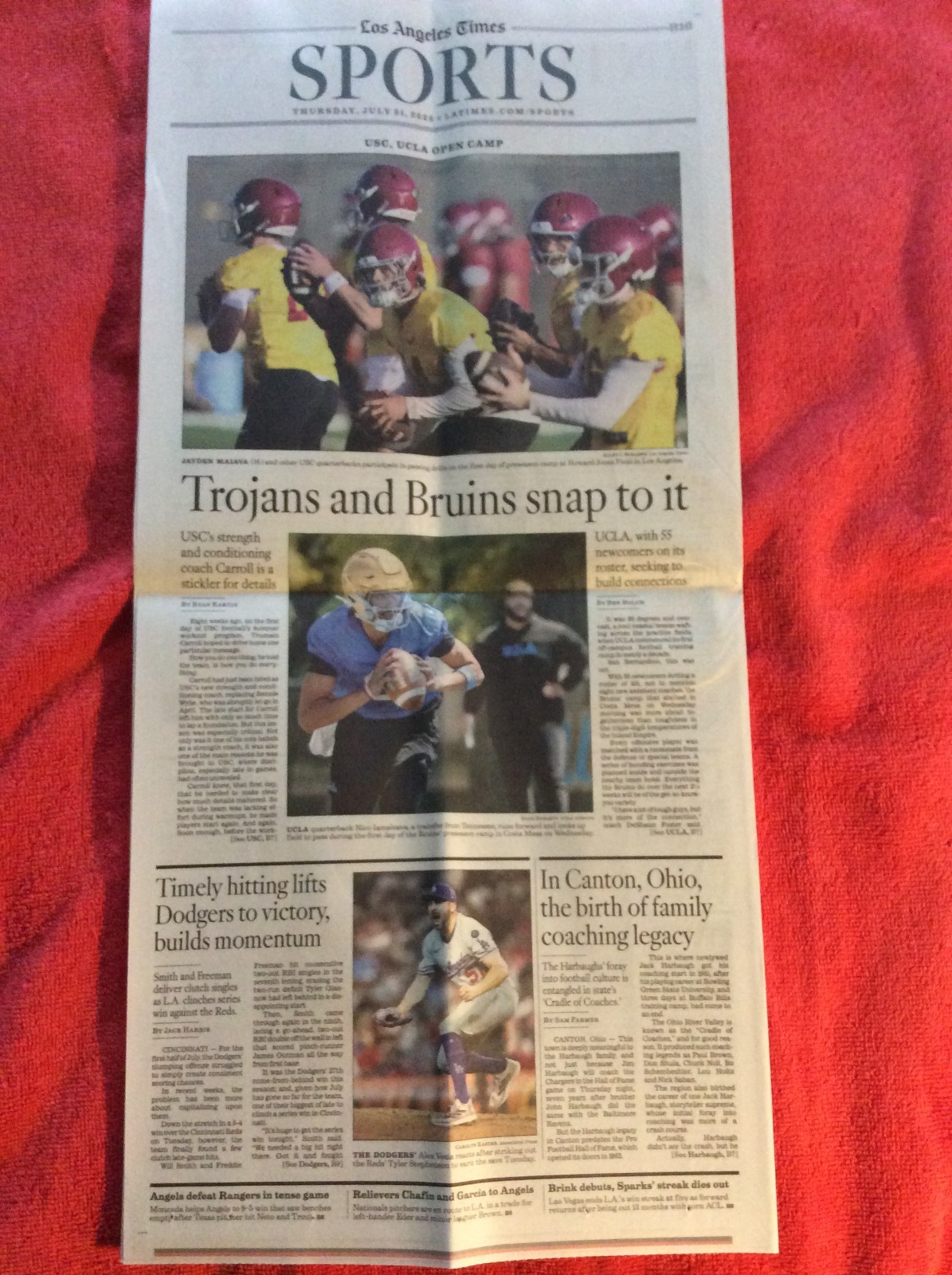 LA TIMES SPORTS SECTION JULY 31 2025 DODGERS ALEX VESIA