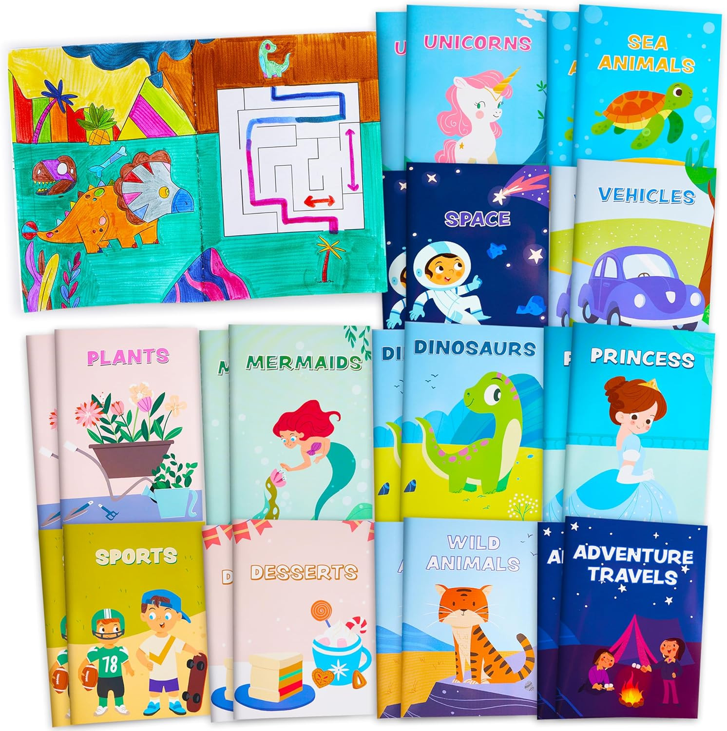 24 Pack Mini Coloring Books Ages 4-8, 12 Themes, Party Favor Travel Activity Set