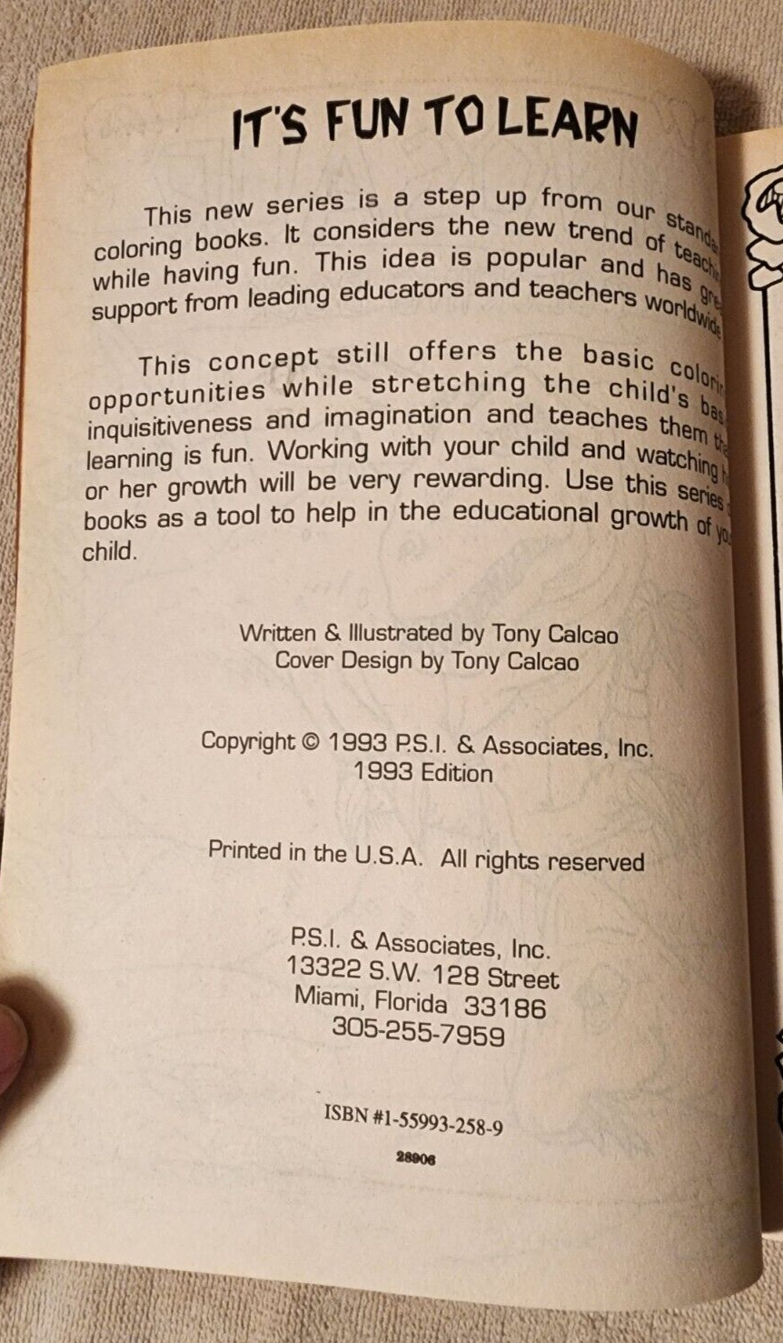 Dinosaur Coloring Book 1993 Paperback Tony Calcao PSI and Associates Unused NEW