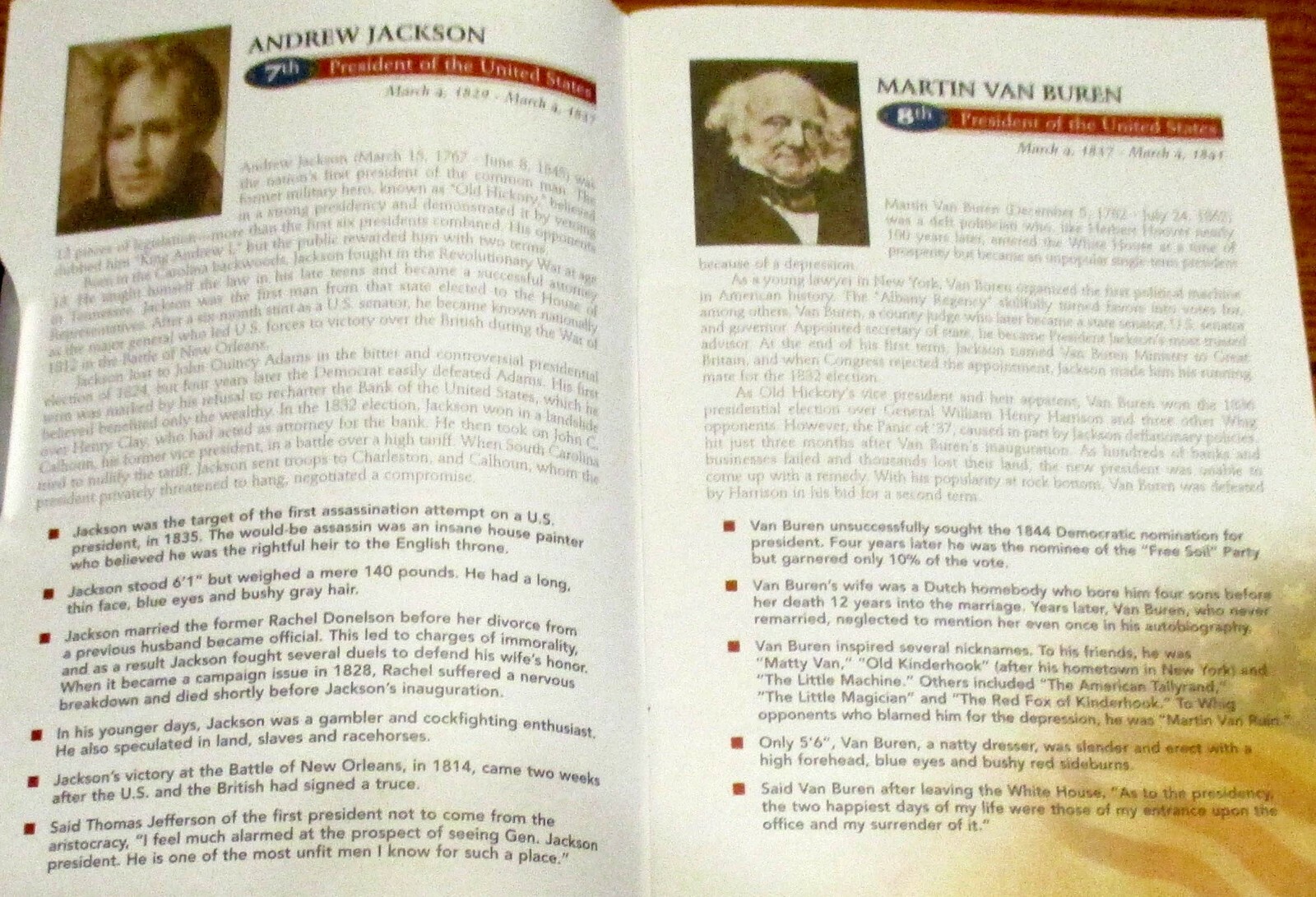 American Presidents Book of Facts 47 Pages No Date
