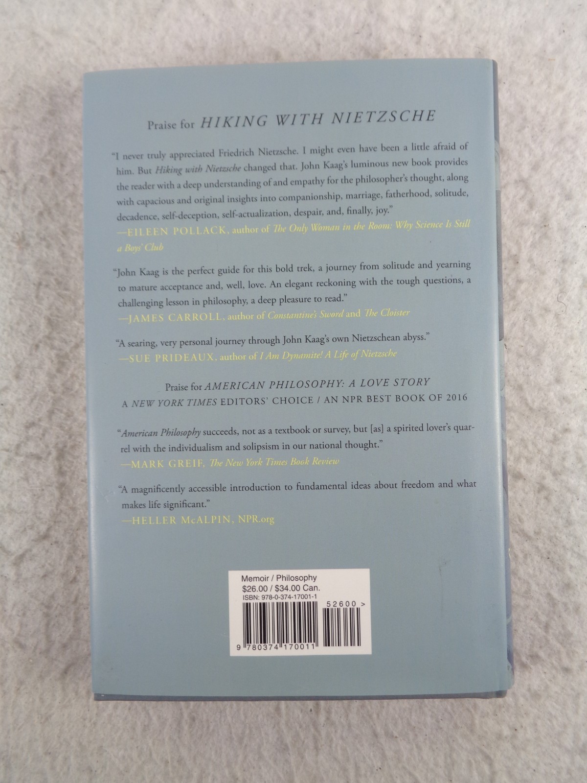 Hiking with Nietzsche On Becoming Who You Are John Kaag HC DJ 1st Ed 2018 Book