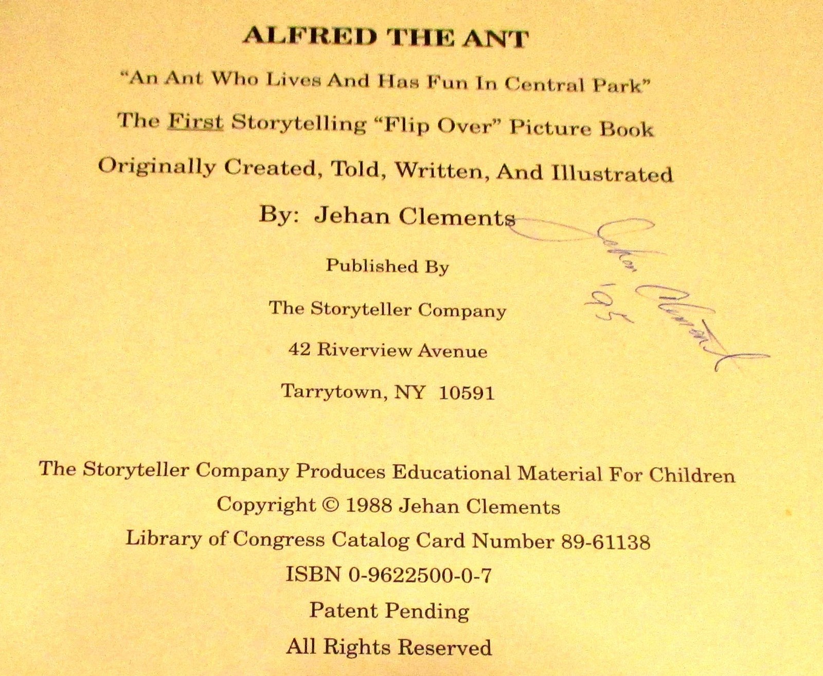 1988 Alfred The Ant by Jehan Clements SIGNED Spiral Bound Book 47 Pages RARE!!!