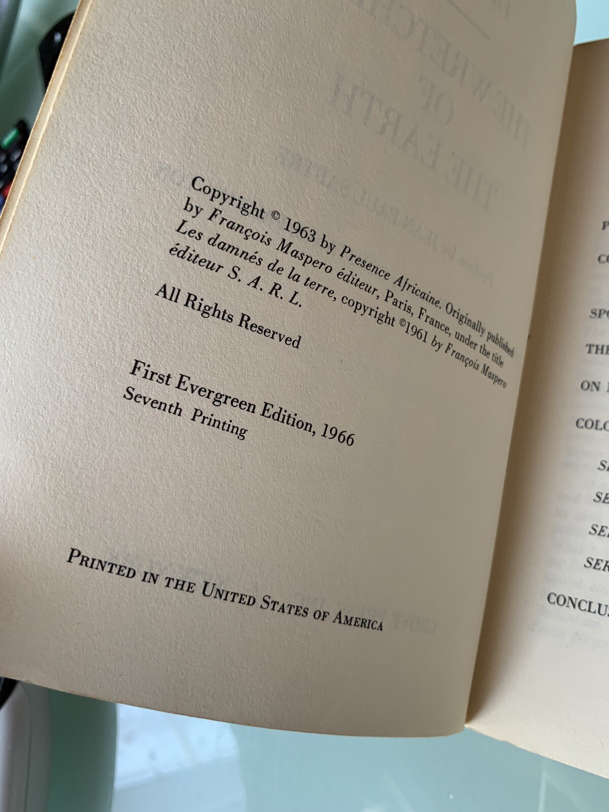 WRETCHED OF EARTH By Frantz Fanon First Evergreen Edition 1966