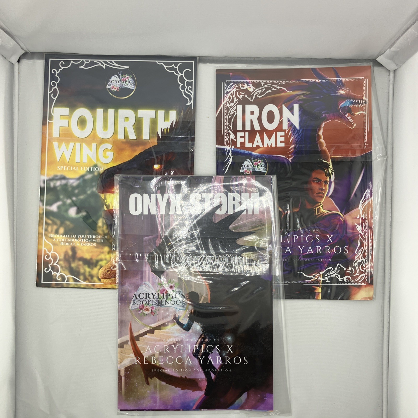 Fourth Wing, Iron Flame & Onyx Storm Rebecca Yarros Acrylipics W/ Overlays