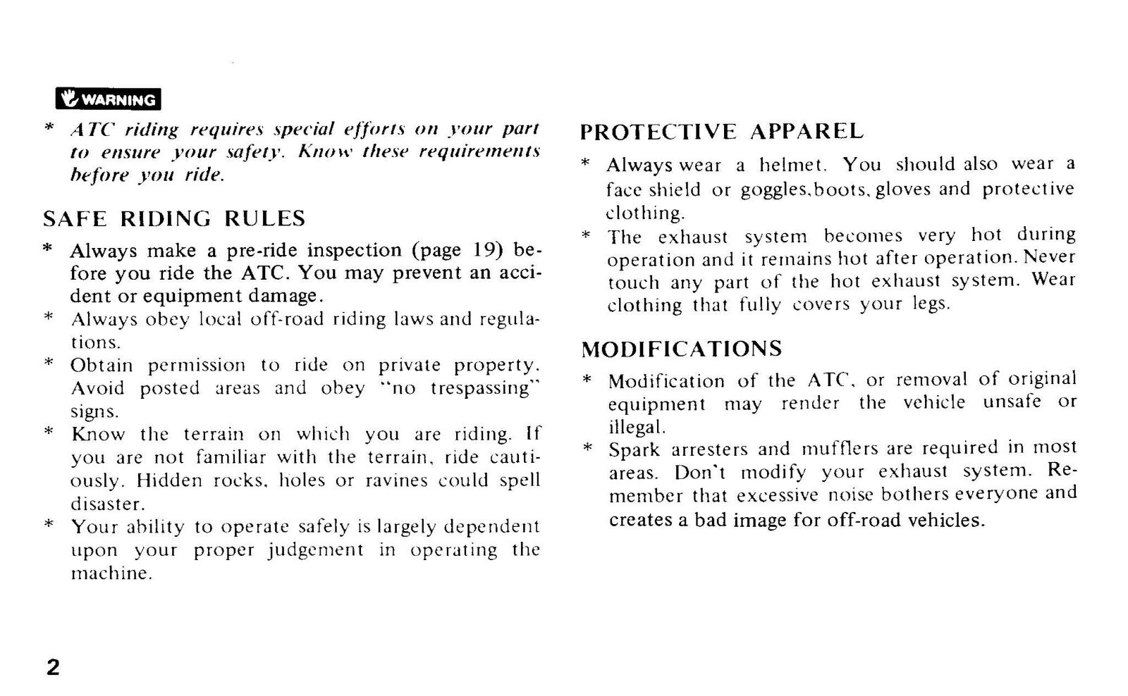1985 Honda ATC200X Owner’s Manual 71 Pages