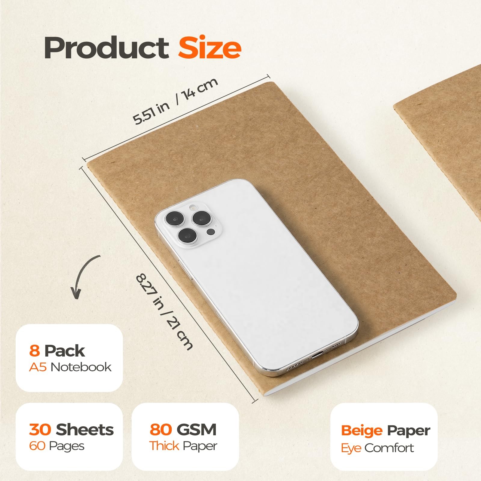 8 Pack Kraft Notebooks Bulk A5, 60 Pages Grid Graph Journals, 8.3×5.5 Inches,…