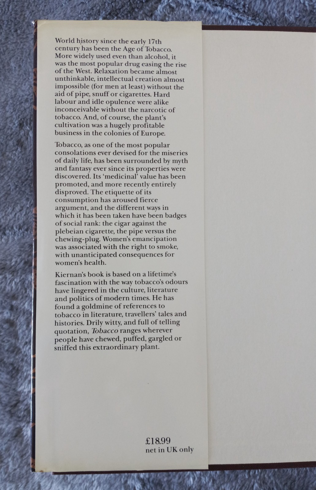 TABACCO, A History By Kiernan ~ Hardcover, 1991