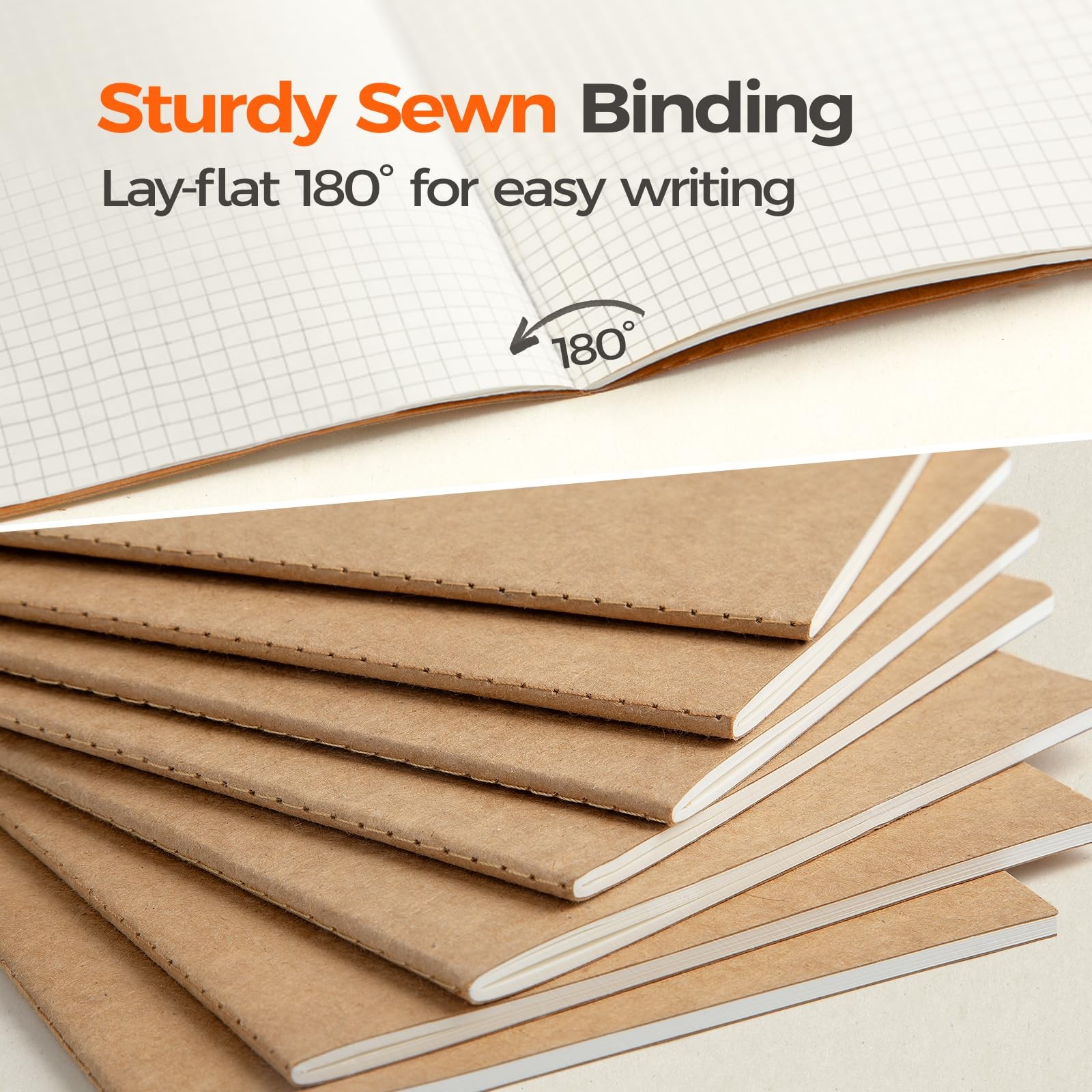 8 Pack Kraft Notebooks Bulk A5, 60 Pages Grid Graph Journals, 8.3×5.5 Inches,…